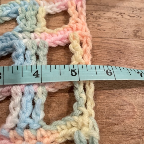 NWT hand knitted baby girl scarf pink yellow pastels blue green pink fringe OS - Picture 5 of 7